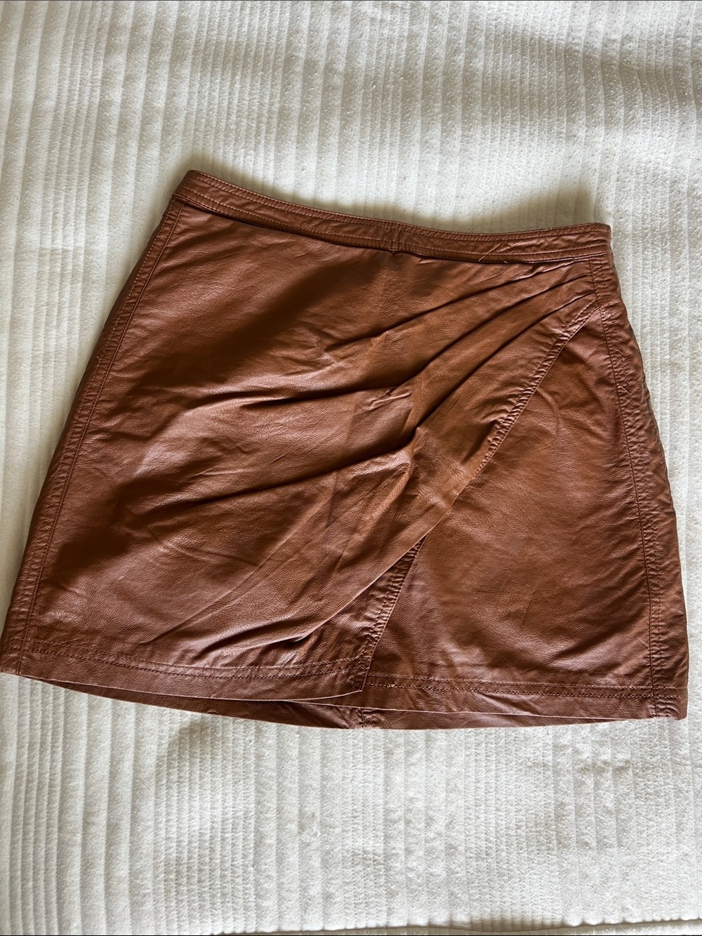 Free People Chestnut Faux Leather Wrap-Front Mini Skirt